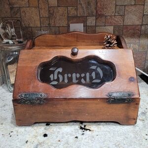 Vintage Wooden Bread Box with Glass Panel